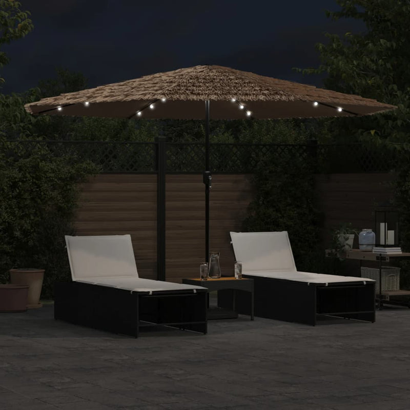 Load image into Gallery viewer, Vidaxl parasol met led's en stalen paal 388x388x248 cm bruin
