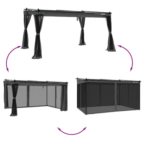 VidaXL Prieel met zijwanden van gaas 4x3 m staal antracietkleurig