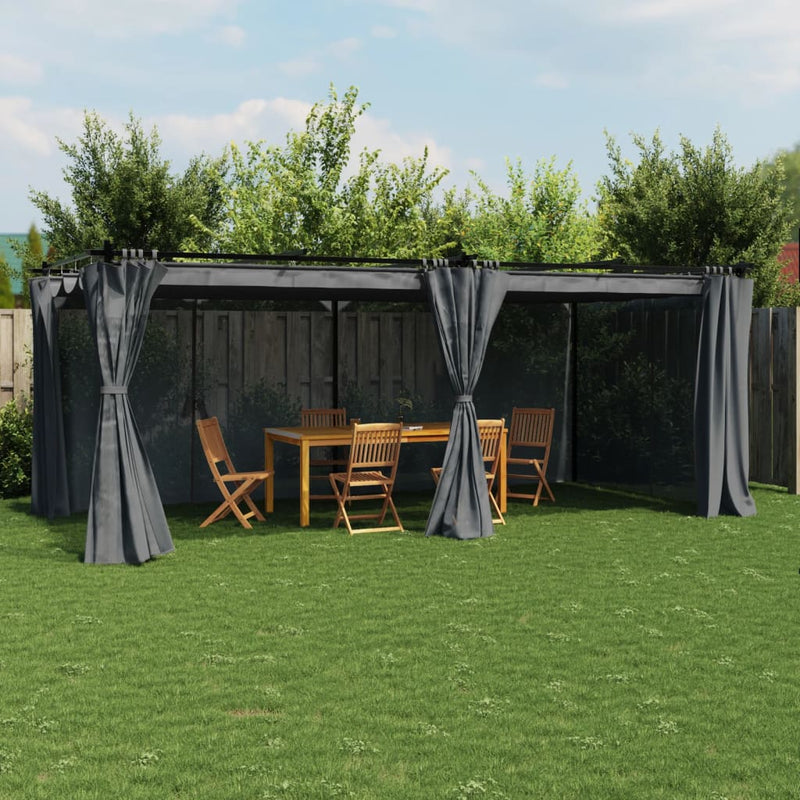 Load image into Gallery viewer, VidaXL Prieel met gordijnen 6x3 m staal antracietkleurig
