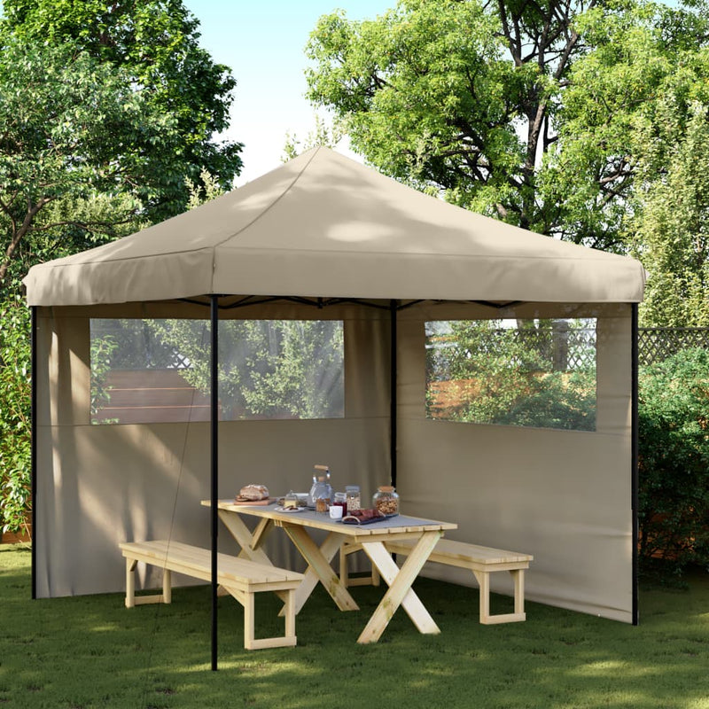 Cargue la imagen en el visor de la galería, Vidaxl partytent inklapbaar pop-up met 2 zijwanden taupe
