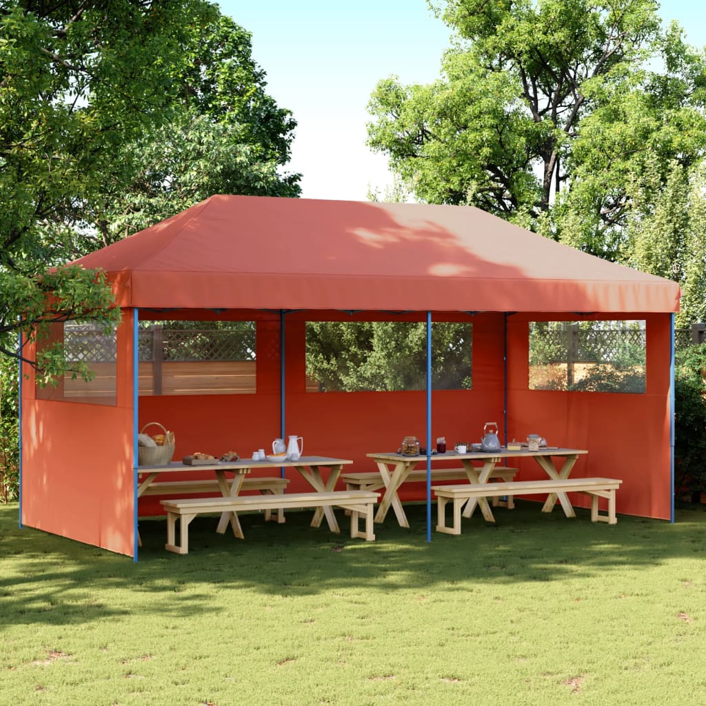 VidaXL Partytent inklapbaar pop-up met 3 zijwanden terracottakleurig