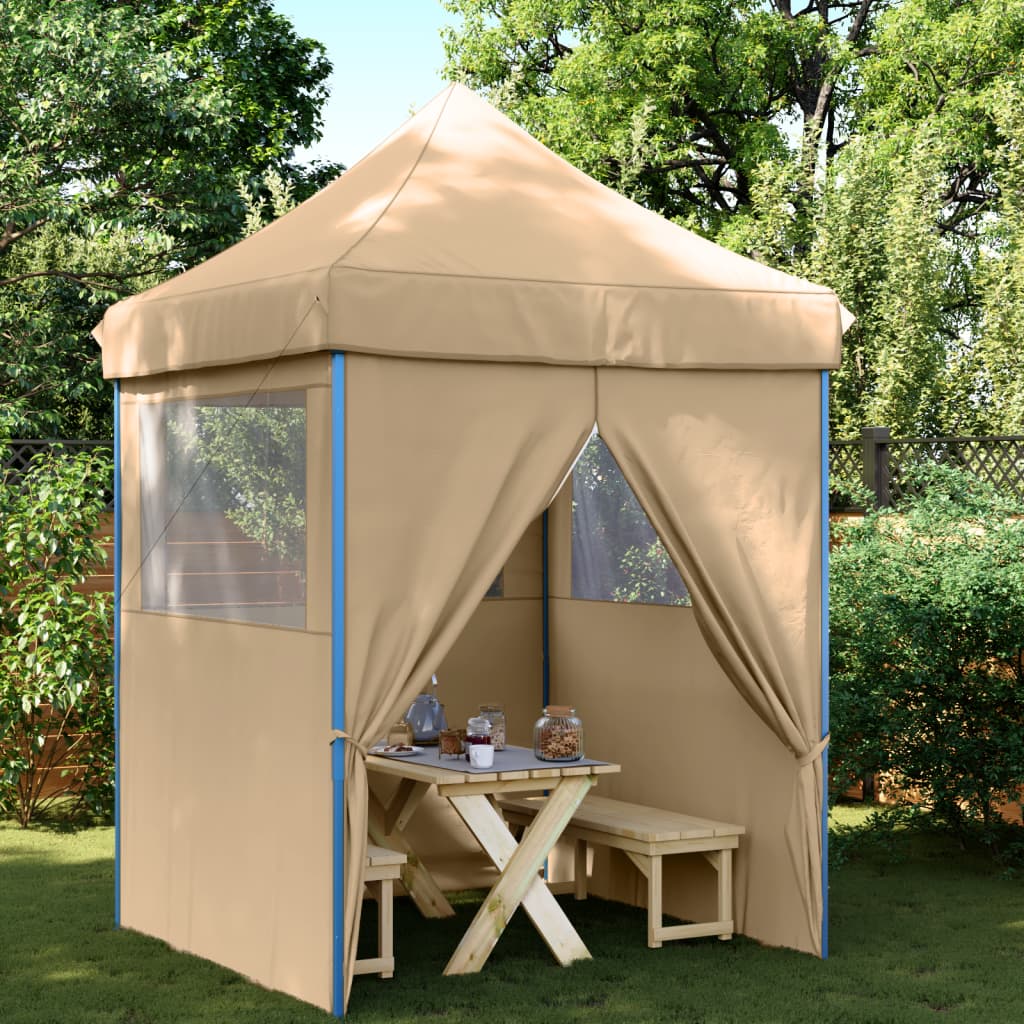 VidaXL Partytent inklapbaar pop-up met 4 zijwanden beige