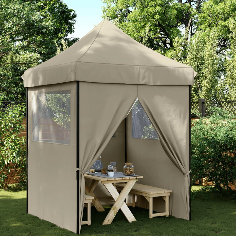 Cargue la imagen en el visor de la galería, Vidaxl partytent inklapbaar pop-up met 4 zijwanden taupe
