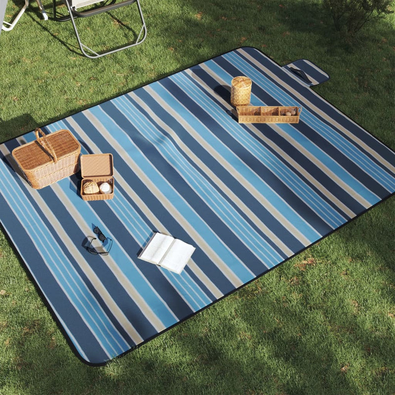 Load image into Gallery viewer, Vidaxl picknickkleed opvouwbaar gestreept 200x150 cm fluweel blauw wit
