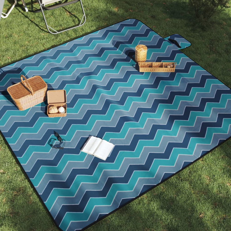 Load image into Gallery viewer, Vidaxl picknickkleed opvouwbaar golven 200x200 cm fluweel blauw

