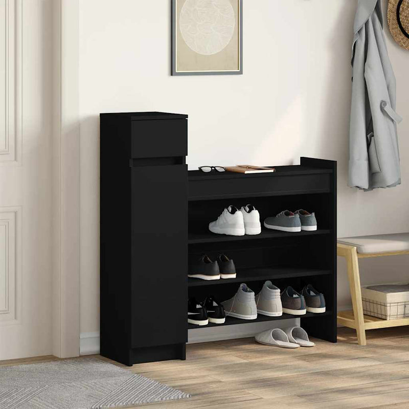 Load image into Gallery viewer, Vidaxl schoenenkast 100,5x28x100 cm bewerkt hout zwart
