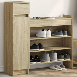Vidaxl schoenenkast 100,5x28x100 cm bewerkt hout sonoma eikenkleurig