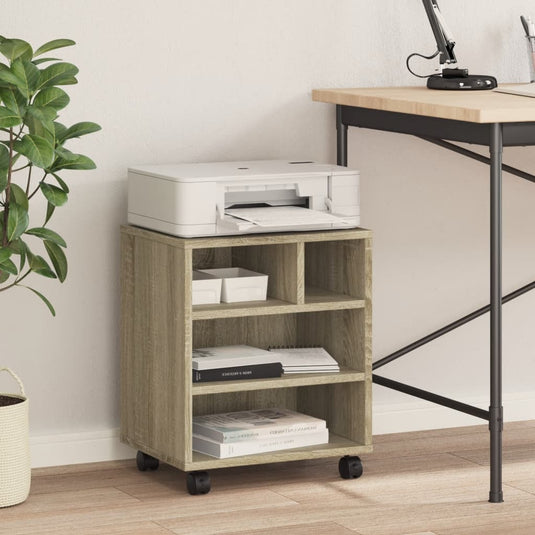 Vidaxl printerkastje met wielen 41x32x48 cm sonoma eikenkleurig