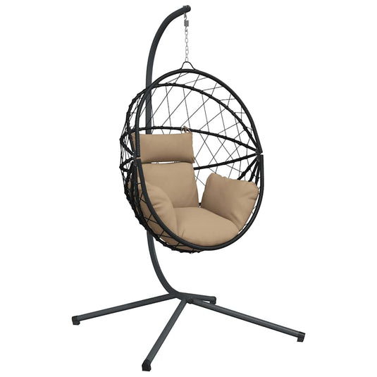Vidaxl hangstoel met standaard rattan en staal taupe