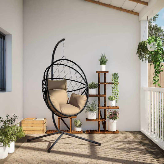Vidaxl hangstoel met standaard rattan en staal taupe