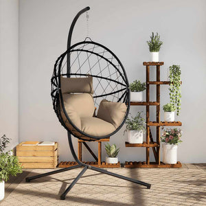 Vidaxl hangstoel met standaard rattan en staal taupe