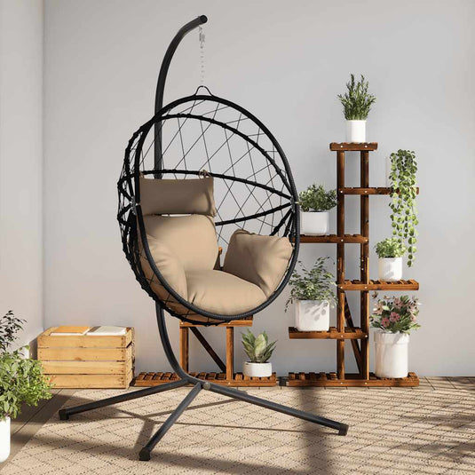 Vidaxl hangstoel met standaard rattan en staal taupe