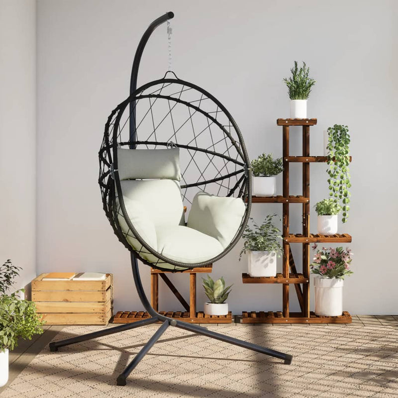 Load image into Gallery viewer, Vidaxl hangstoel met standaard rattan en staal beige
