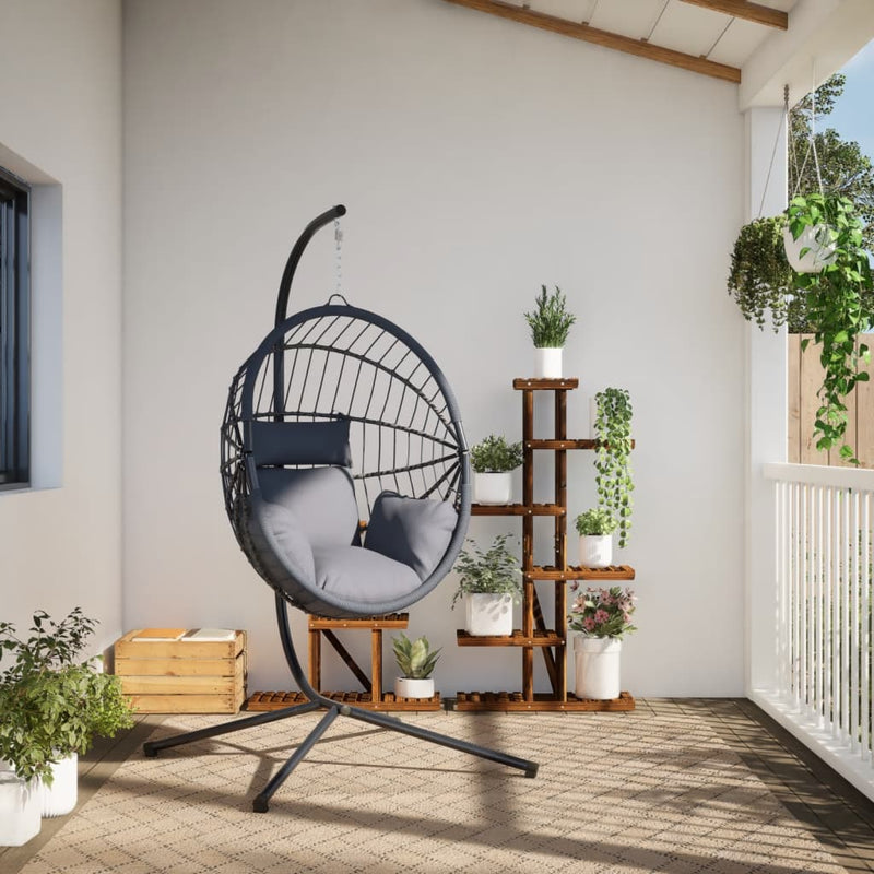 Load image into Gallery viewer, Vidaxl hangstoel met standaard rattan en staal grijs
