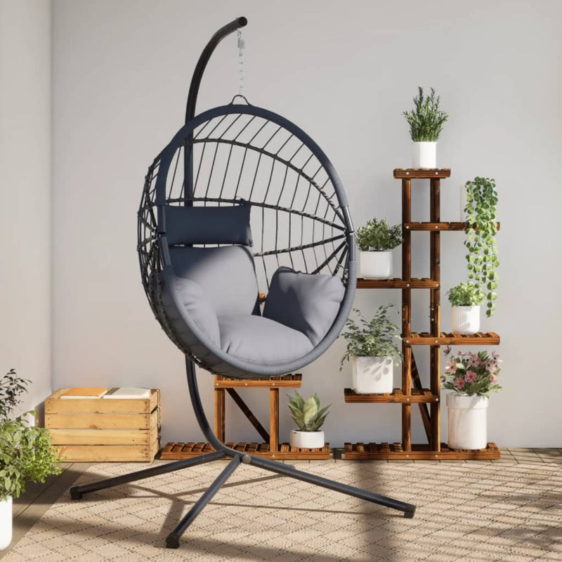 Load image into Gallery viewer, Vidaxl hangstoel met standaard rattan en staal grijs
