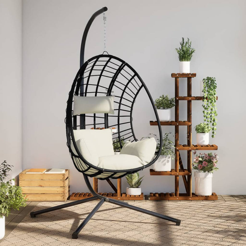 Afbeelding laden in galerijviewer, Vidaxl hangstoel met standaard rattan en staal beige
