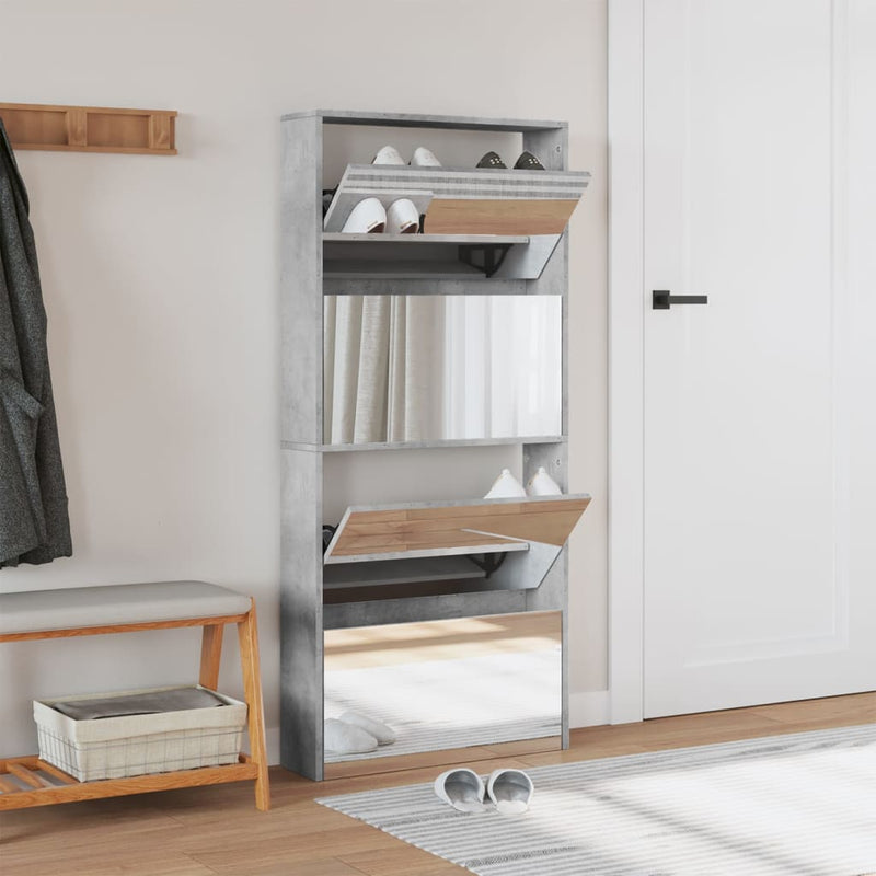 Load image into Gallery viewer, VidaXL Schoenenkast met spiegel 4-laags 63x17x134 cm betongrijs

