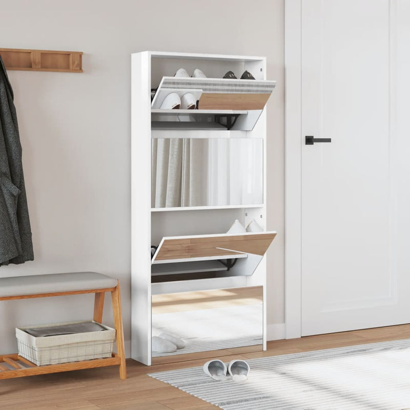 Load image into Gallery viewer, VidaXL Schoenenkast met spiegel 4-laags 63x17x134 cm hoogglans wit
