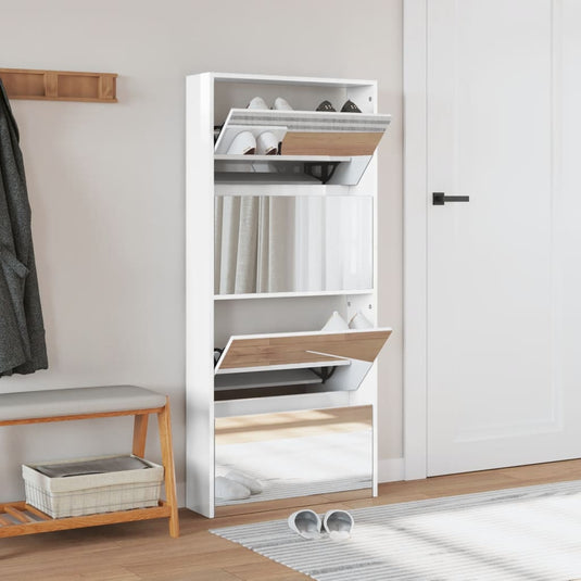 VidaXL Schoenenkast met spiegel 4-laags 63x17x134 cm hoogglans wit