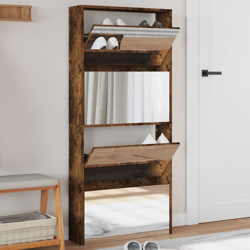 Load image into Gallery viewer, VidaXL Schoenenkast met spiegel 4-laags 63x17x134 cm gerookt eiken
