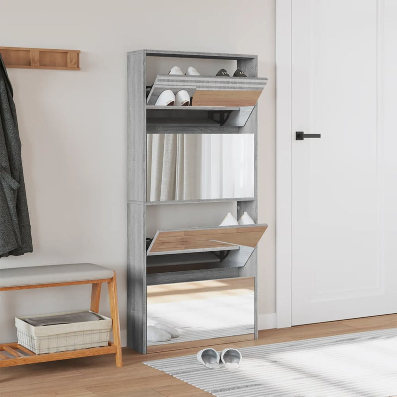 Load image into Gallery viewer, VidaXL Schoenenkast met spiegel 4-laags 63x17x134 cm grijs sonoma

