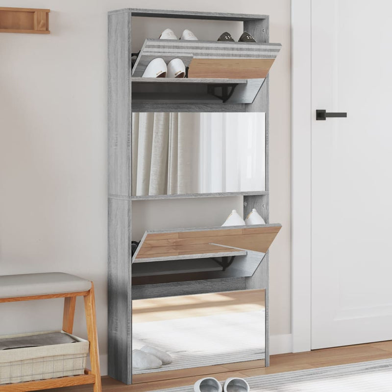 Load image into Gallery viewer, VidaXL Schoenenkast met spiegel 4-laags 63x17x134 cm grijs sonoma

