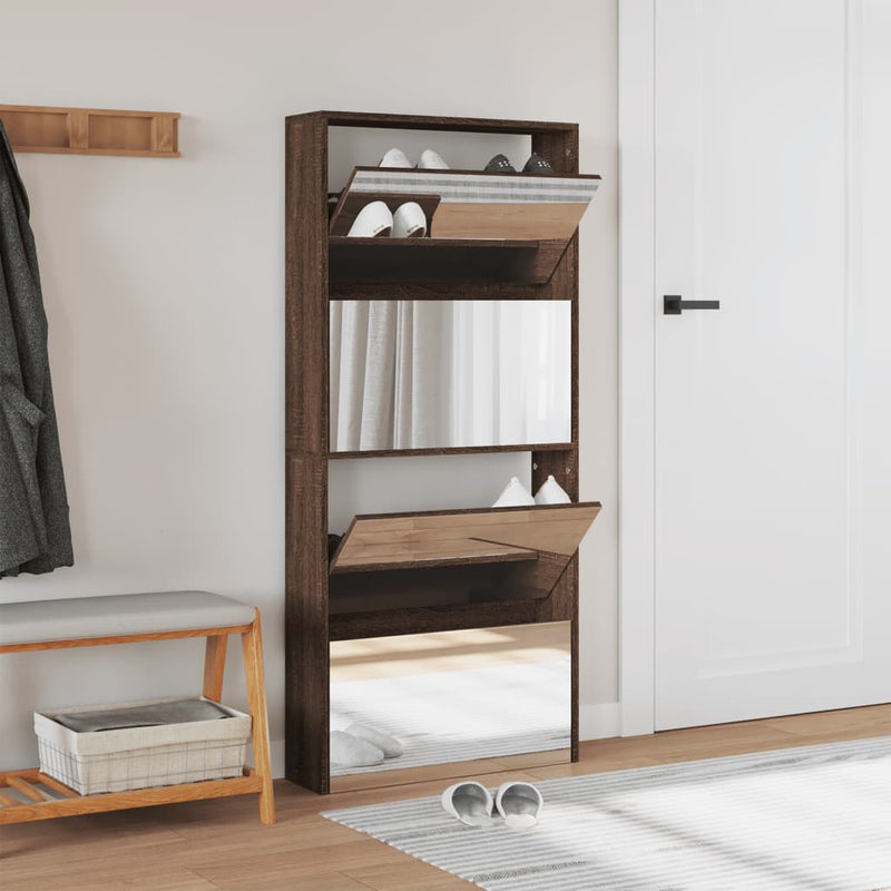 Load image into Gallery viewer, VidaXL Schoenenkast met spiegel 4-laags 63x17x134 cm bruin eikenkleur
