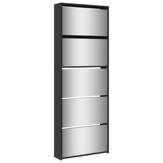 VidaXL Schoenenkast met spiegel 5-laags 63x17x169,5 cm zwart