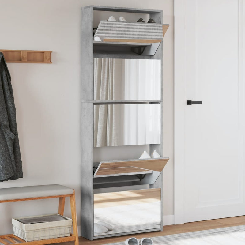Load image into Gallery viewer, VidaXL Schoenenkast met spiegel 5-laags 63x17x169,5 cm betongrijs

