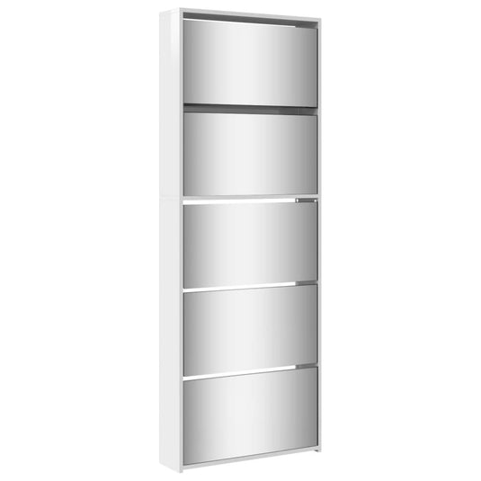 VidaXL Schoenenkast met spiegel 5-laags 63x17x169,5 cm hoogglans wit