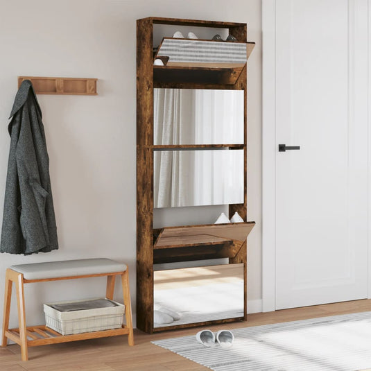 VidaXL Schoenenkast met spiegel 5-laags 63x17x169,5 cm gerookt eiken