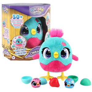 Jumbo - funtasy family - chick-a-boo - vanaf 3 jaar - interactieve knuffel - speelgoed met geluid - zingt, danst en legt kuikens