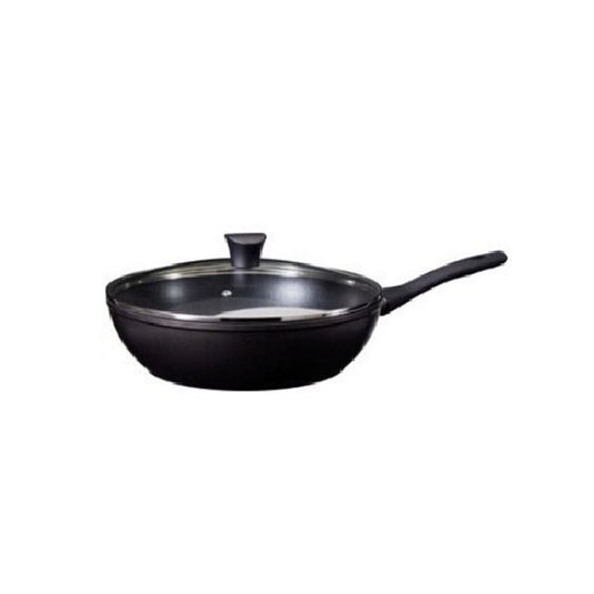 Excellent houseware wokpan met glazen deksel 28 cm zwart