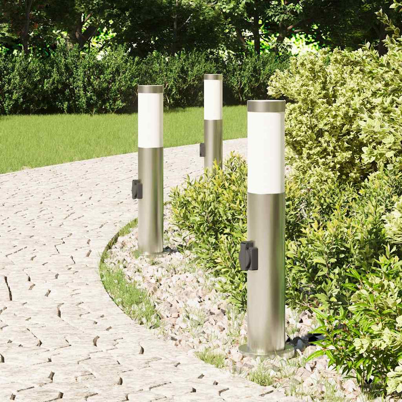 Chargez l'image dans la visionneuse de la galerie, Vidaxl bolderverlichting met stopcontact 3 stuks 50 cm roestvrij staal ip44
