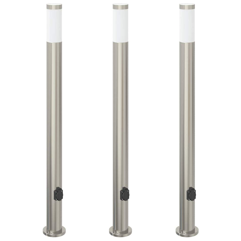 Chargez l'image dans la visionneuse de la galerie, Vidaxl bolderverlichting met stopcontact 3 stuks 110 cm roestvrij staal ip44
