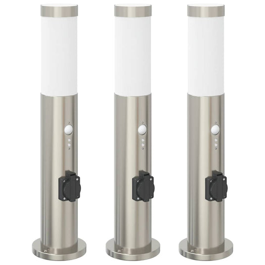 Vidaxl bolderverlichting met sensor en stopcontact 3 stuks 50 cm roestvrij staal ip44