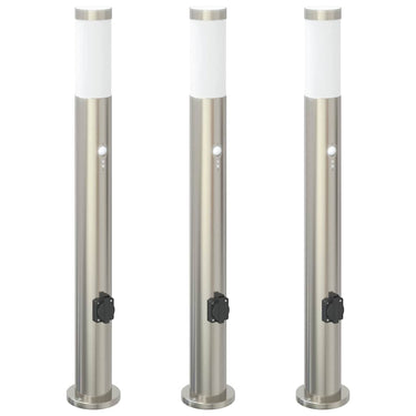 Vidaxl bolderverlichting met sensor en stopcontact 3 stuks 80 cm roestvrij staal ip44