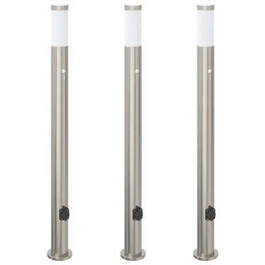 Vidaxl bolderverlichting met sensor en stopcontact 3 stuks 110 cm roestvrij staal ip44
