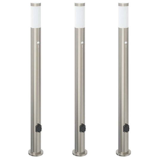 Vidaxl bolderverlichting met sensor en stopcontact 3 stuks 110 cm roestvrij staal ip44