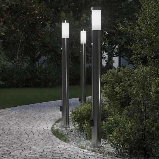 Vidaxl bolderverlichting met sensor en stopcontact 3 stuks 110 cm roestvrij staal ip44