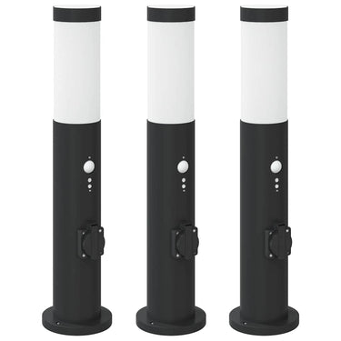 Vidaxl bolderverlichting met sensor en stopcontact 3 stuks 50 cm roestvrij staal ip44