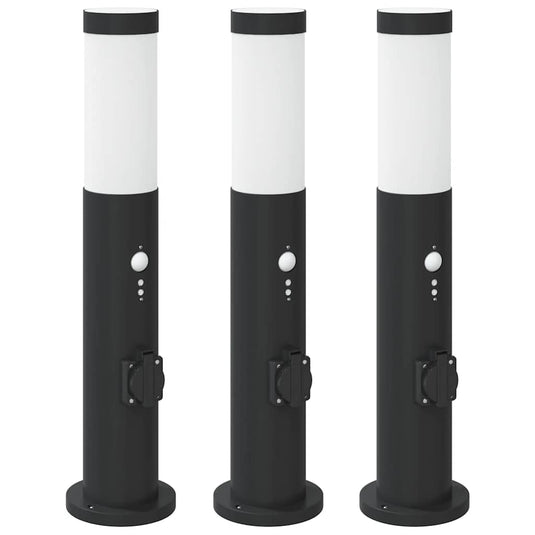 Vidaxl bolderverlichting met sensor en stopcontact 3 stuks 50 cm roestvrij staal ip44