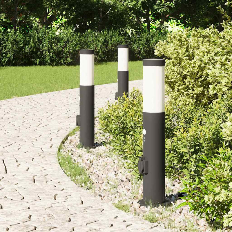 Chargez l'image dans la visionneuse de la galerie, Vidaxl bolderverlichting met sensor en stopcontact 3 stuks 50 cm roestvrij staal ip44
