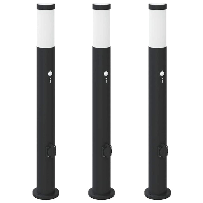 Chargez l'image dans la visionneuse de la galerie, Vidaxl bolderverlichting met sensor en stopcontact 3 stuks 80 cm roestvrij staal ip44
