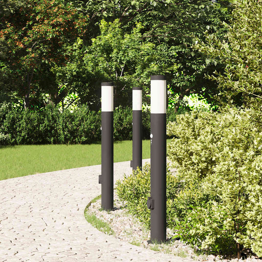 Vidaxl bolderverlichting met sensor en stopcontact 3 stuks 80 cm roestvrij staal ip44