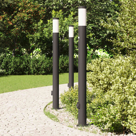 Vidaxl bolderverlichting met sensor en stopcontact 3 stuks 110 cm roestvrij staal ip44