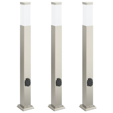 Vidaxl bolderverlichting met stopcontact 3 stuks 80 cm rvs ip44
