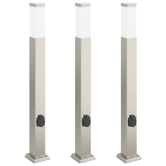 Vidaxl bolderverlichting met stopcontact 3 stuks 80 cm rvs ip44