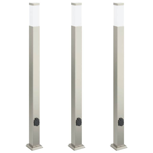 Vidaxl bolderverlichting met stopcontact 3 stuks 110 cm rvs ip44
