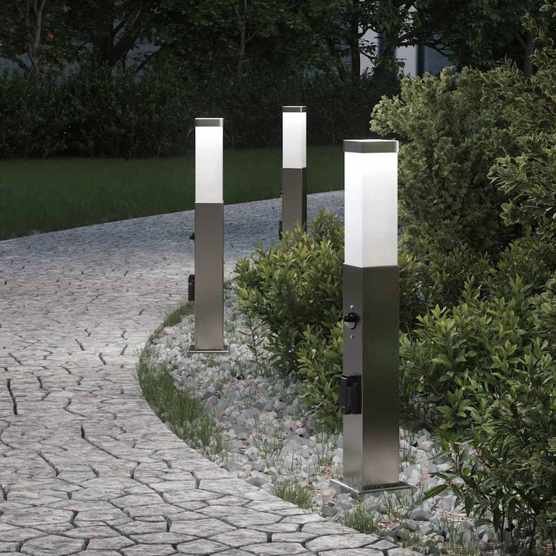 Chargez l'image dans la visionneuse de la galerie, Vidaxl bolderverlichting met sensor en stopcontact 3 stuks 50 cm roestvrij staal ip44
